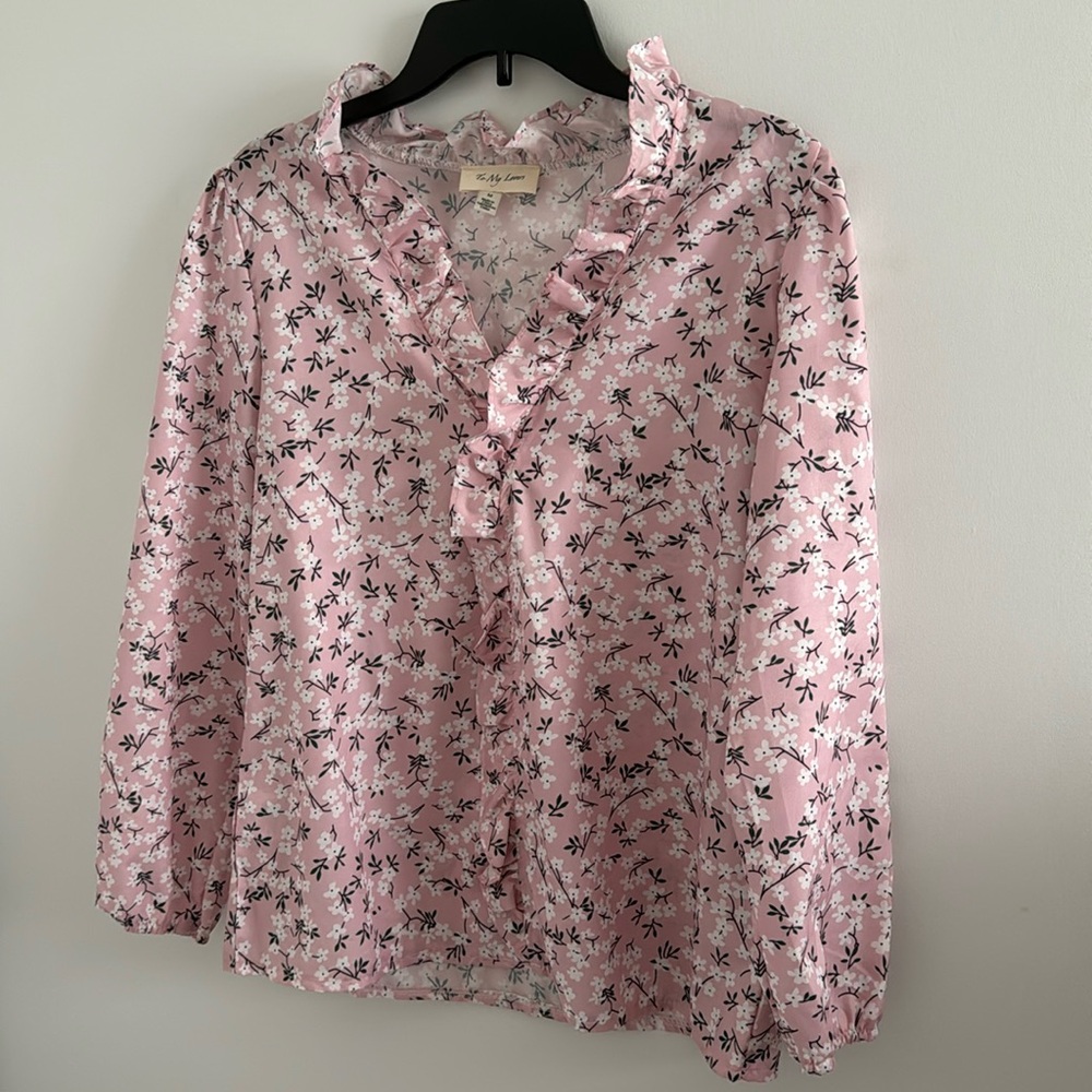 To My Lovers Women’s Top Ruffle Collar Blouse Floral Print Puff Sleeve - Picture 7 of 16